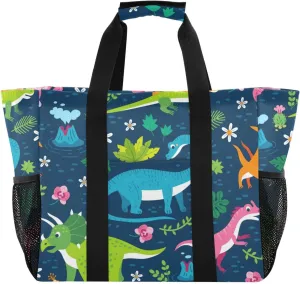 susiyo Funny Cute Dinosaurs Large Beach Tote Pool Bag for Women Girls, Lightweight Shopping Bags Handle Handbag, Work Tote Nurse Dance Yoga Bag for Sport Travel