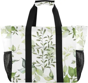 susiyo Green Leaves Pattern Large Beach Tote Pool Bag for Women Girls, Lightweight Shopping Bags Handle Handbag, Work Tote Nurse Dance Yoga Bag for Sport Travel