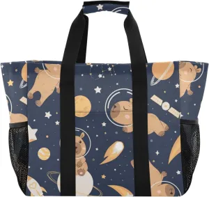 susiyo Kapibala in A Space Suit Large Beach Tote Pool Bag for Women Girls, Lightweight Shopping Bags Handle Handbag, Work Tote Nurse Dance Yoga Bag for Sport Travel