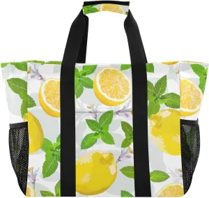 susiyo Mint and Lemon Pattern Large Beach Tote Pool Bag for Women Girls, Lightweight Shopping Bags Handle Handbag, Work Tote Nurse Dance Yoga Bag for Sport Travel