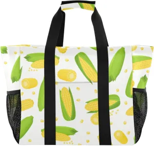 susiyo Pattern with Cartoon Corn Large Beach Tote Pool Bag for Women Girls, Lightweight Shopping Bags Handle Handbag, Work Tote Nurse Dance Yoga Bag for Sport Travel