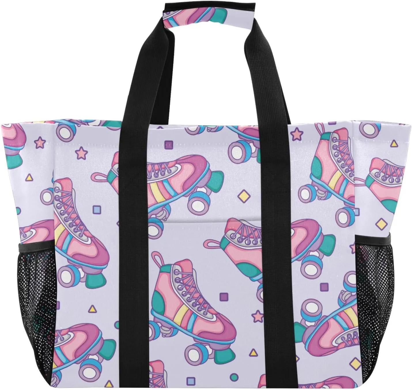 susiyo Roller Skates Pattern Large Beach Tote Pool Bag for Women Girls, Lightweight Shopping Bags Handle Handbag, Work Tote Nurse Dance Yoga Bag for Sport Travel