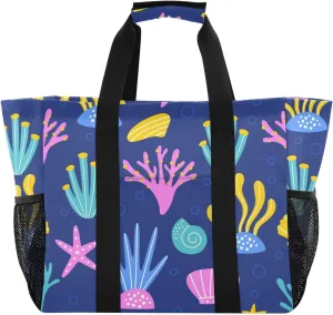 susiyo Sea Plants and Shells Large Beach Tote Pool Bag for Women Girls, Lightweight Shopping Bags Handle Handbag, Work Tote Nurse Dance Yoga Bag for Sport Travel