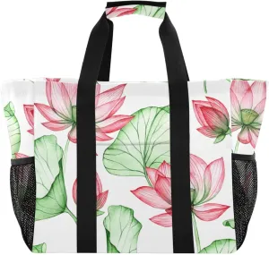 susiyo Transparent Lotus Flowers Large Beach Tote Pool Bag for Women Girls, Lightweight Shopping Bags Handle Handbag, Work Tote Nurse Dance Yoga Bag for Sport Travel