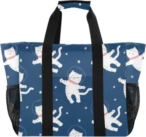 susiyo White Cat Flies in Space Large Beach Tote Pool Bag for Women Girls, Lightweight Shopping Bags Handle Handbag, Work Tote Nurse Dance Yoga Bag for Sport Travel