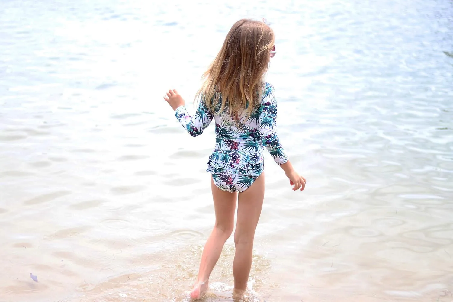 Tame the Sun Long Sleeve Girls' Swimsuit - Rash Guard with Frills, UPF 50  Zipper Swimwear - Bathing Suit for Ages 3-12