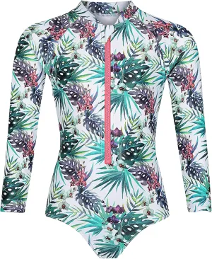 Tame the Sun Long Sleeve Girls' Swimsuit - Rash Guard with Frills, UPF 50  Zipper Swimwear - Bathing Suit for Ages 3-12