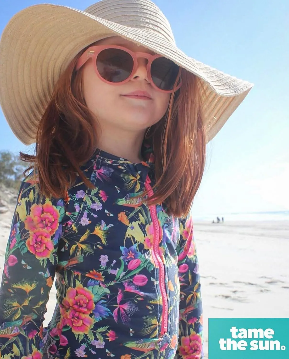 Tame the Sun Long Sleeve Girls' Swimsuit - Rash Guard with Frills, UPF 50  Zipper Swimwear - Bathing Suit for Ages 3-12