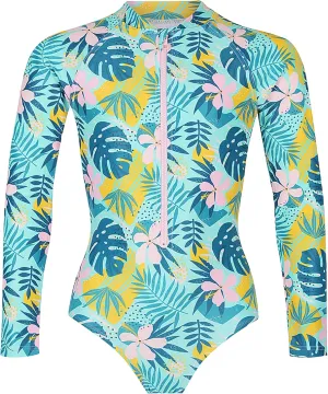 Tame the Sun Long Sleeve Girls' Swimsuit - Rash Guard with Frills, UPF 50  Zipper Swimwear - Bathing Suit for Ages 3-12