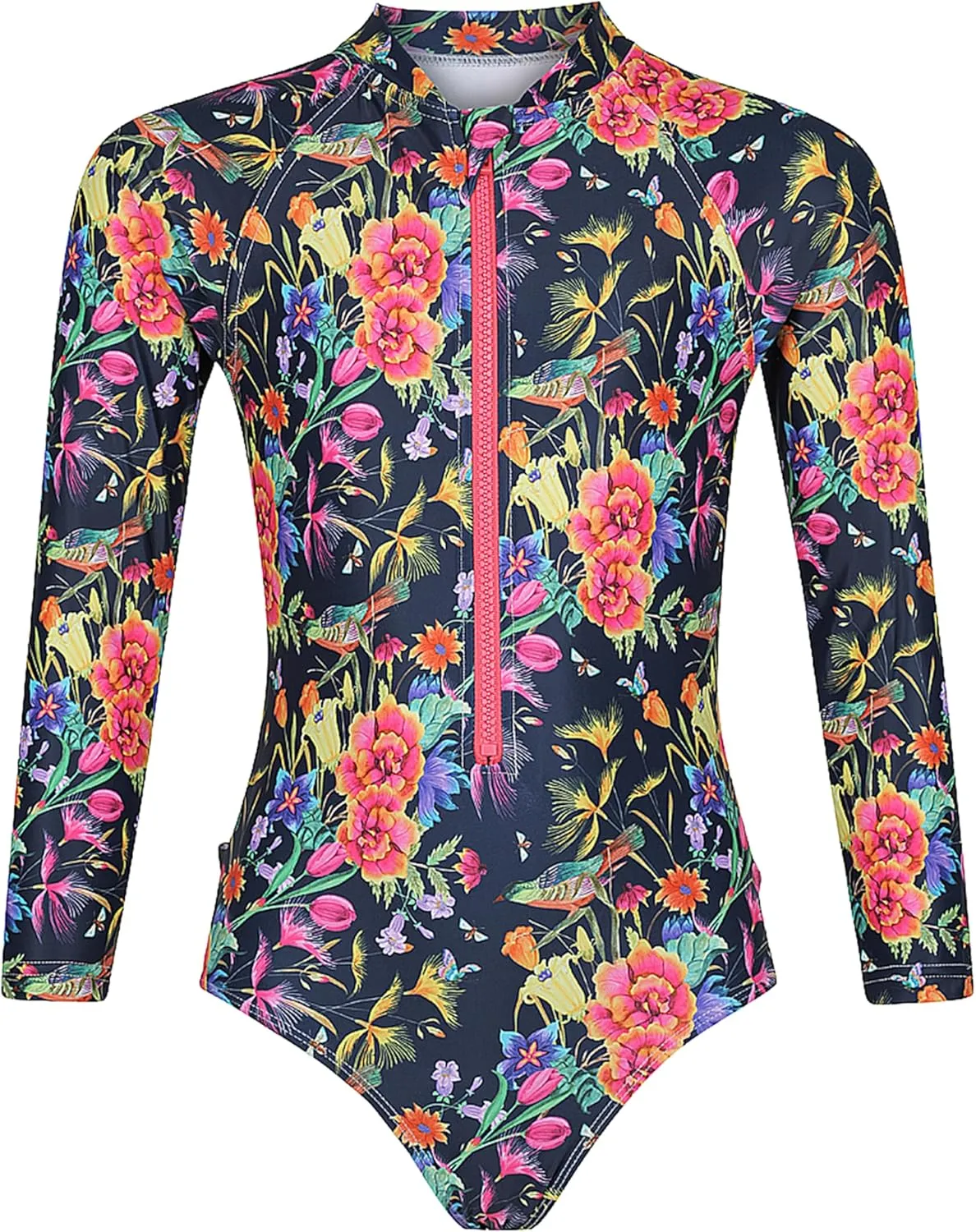 Tame the Sun Long Sleeve Girls' Swimsuit - Rash Guard with Frills, UPF 50  Zipper Swimwear - Bathing Suit for Ages 3-12