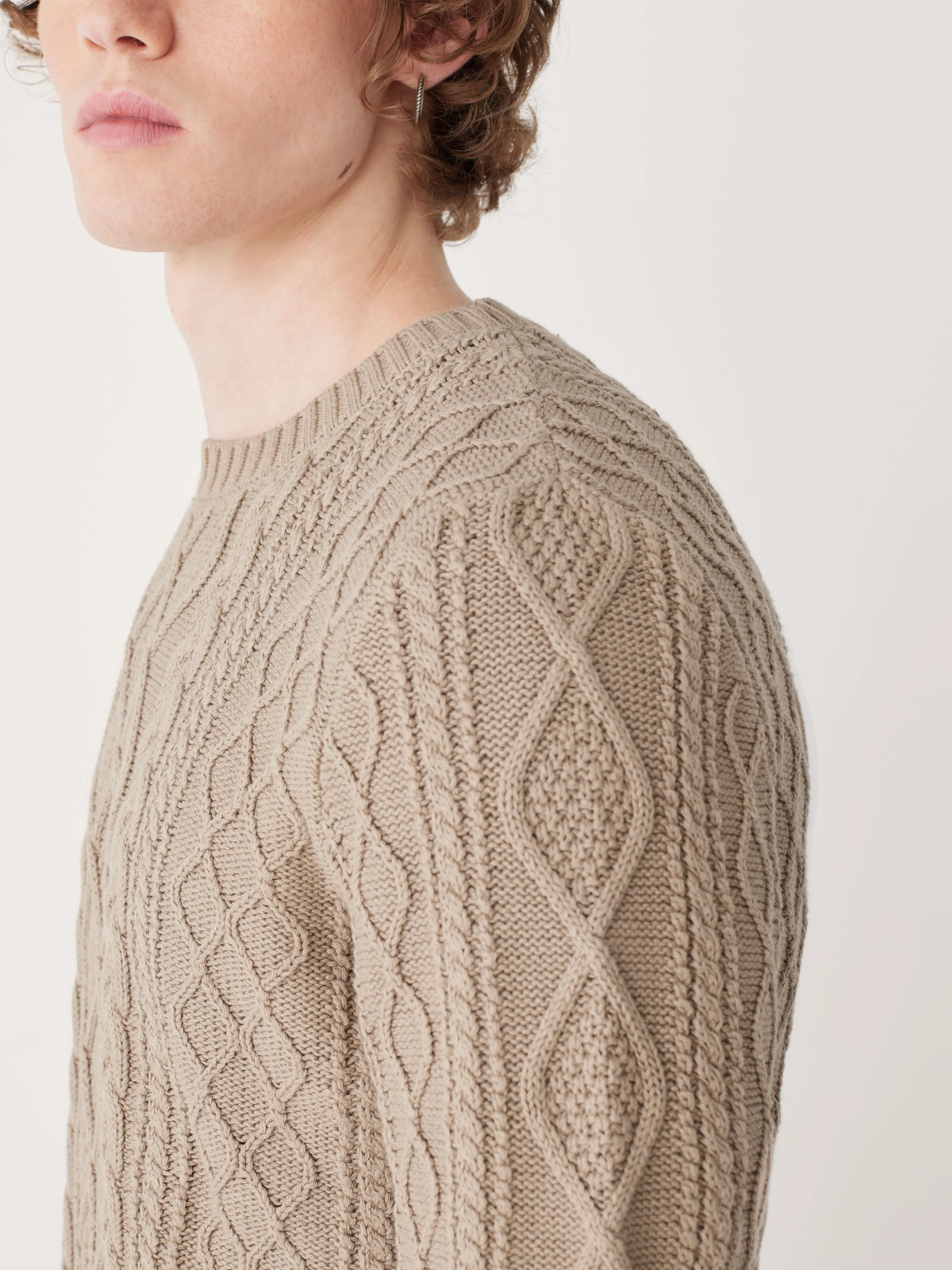 The Organic Cotton Cable Sweater in Light Beige