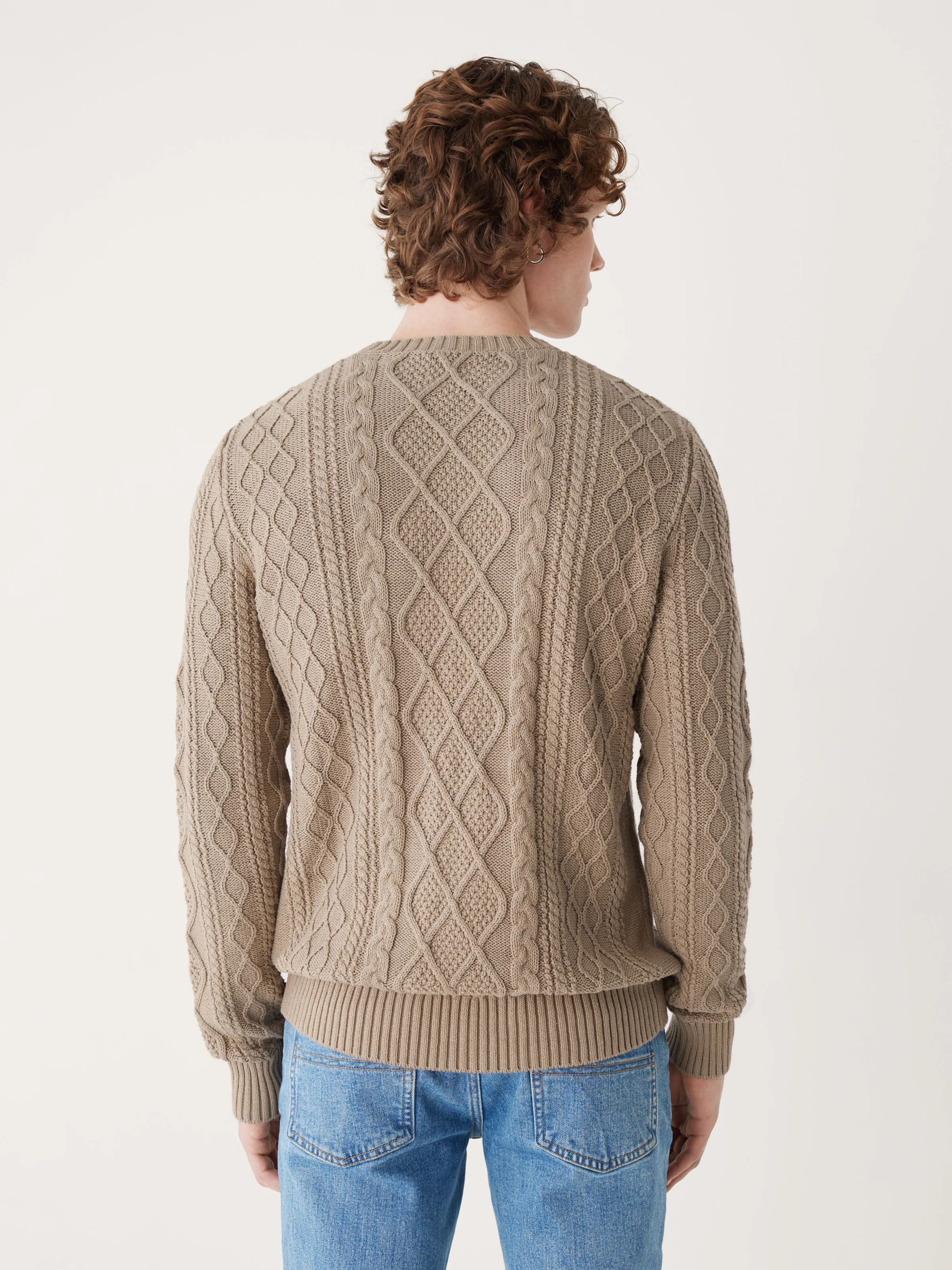 The Organic Cotton Cable Sweater in Light Beige