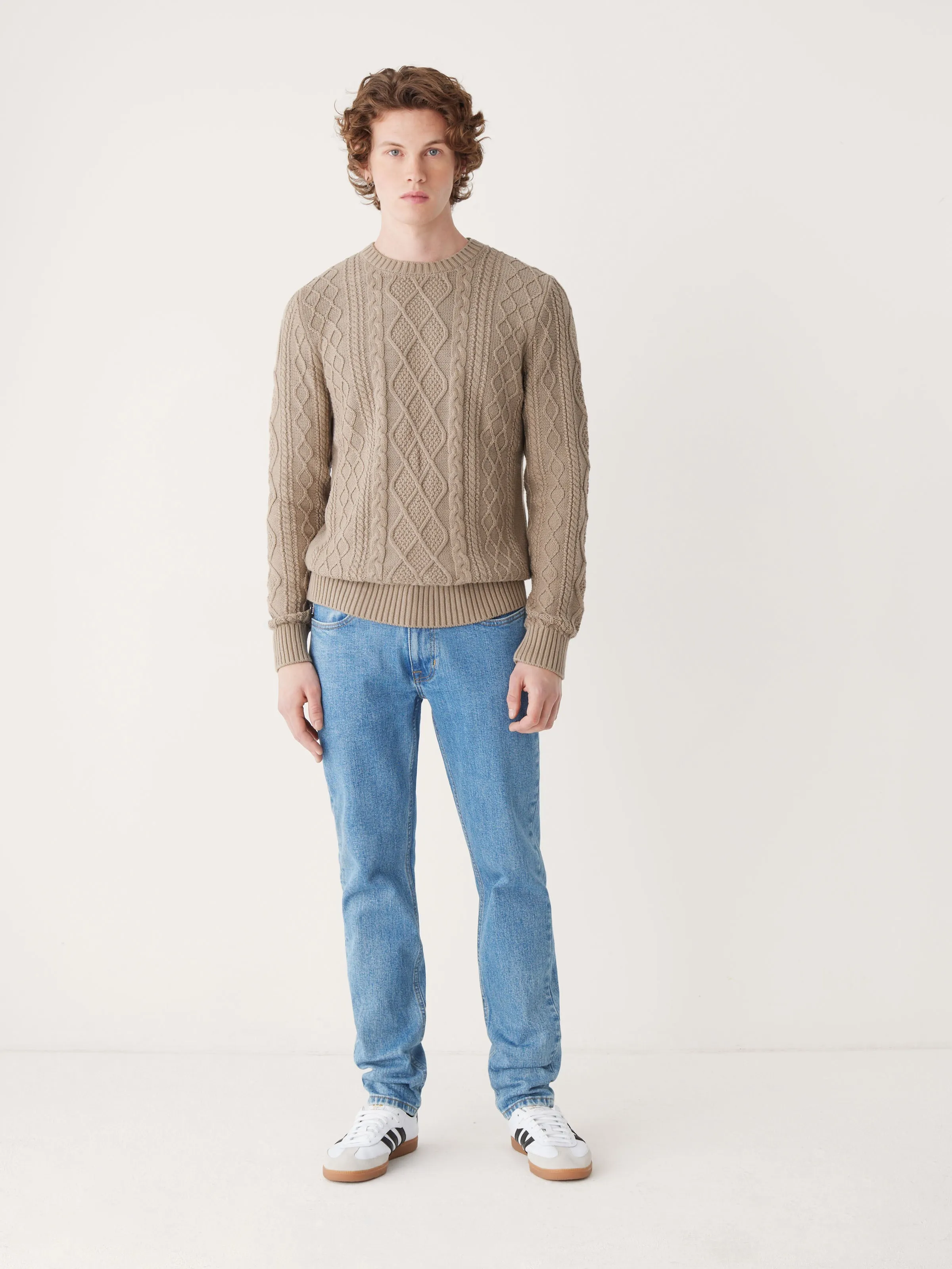 The Organic Cotton Cable Sweater in Light Beige