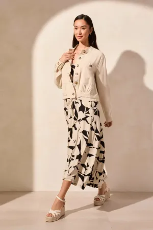 TR2186o Button Front Cropped Jacket W/Drawstring