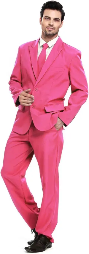U LOOK UGLY TODAY Men's Party Suit Solid Color Prom Suit for Themed Party Events Clubbing Jacket with Tie Pants Pink L