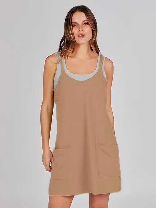 VAOYIU Womens Athletic Sleeveless Mini Dress Hot Shot Romper Dresses Spaghetti Strap Tennis Dress Built in Shorts