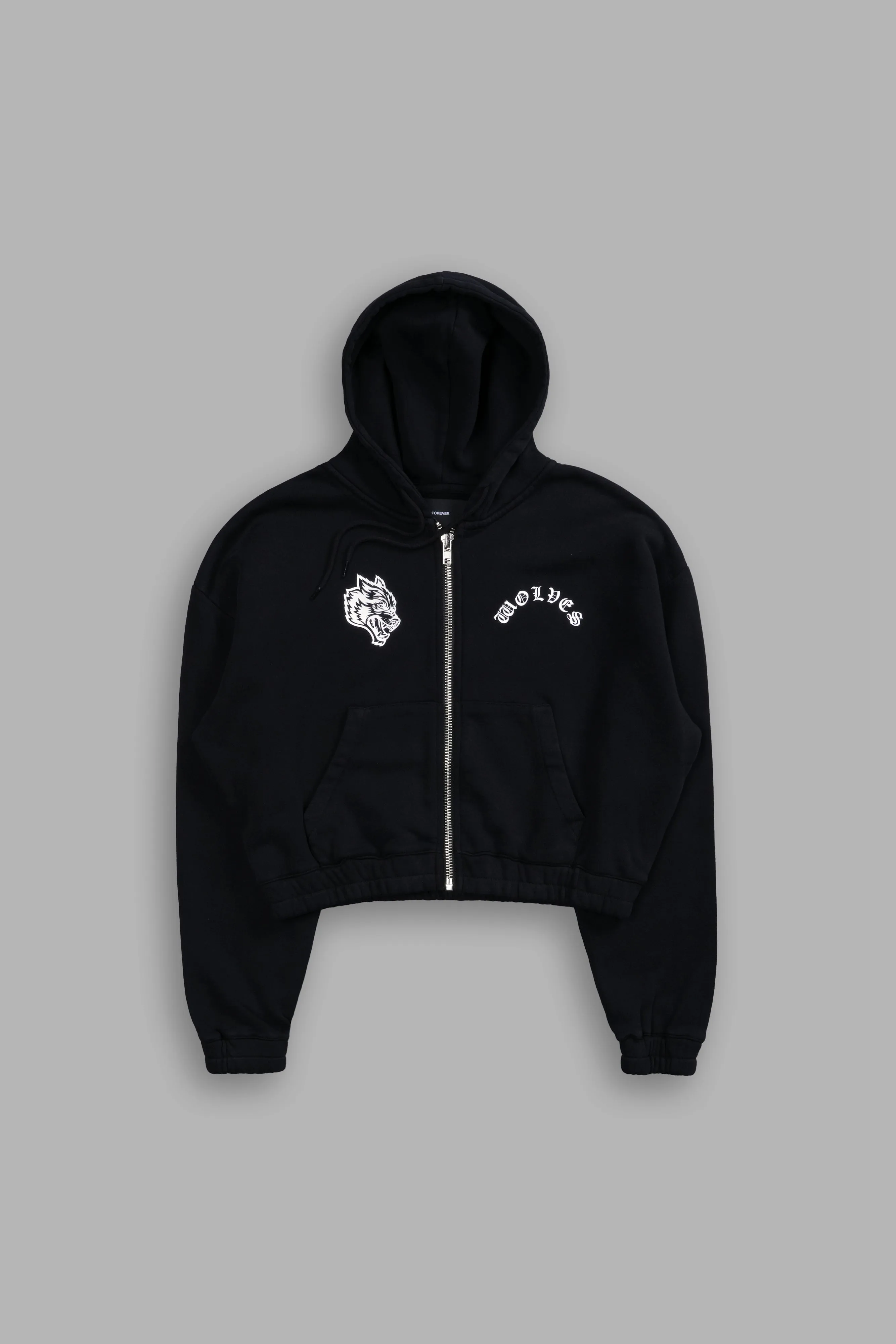 Wolf Chopper "Chambers" (Cropped) Zip Hoodie in Black