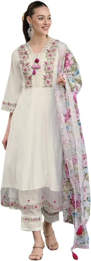 women Anarkali Suit Alia cut kurti pant and Dupatta 3pc set salwar suit
