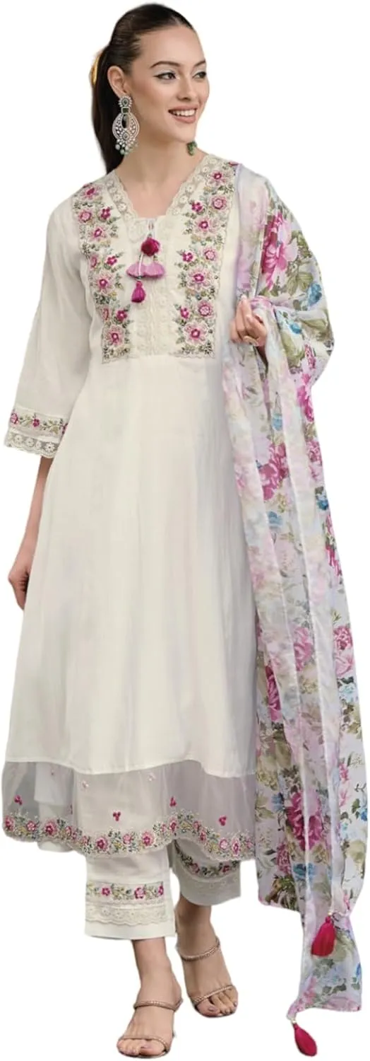 women Anarkali Suit Alia cut kurti pant and Dupatta 3pc set salwar suit