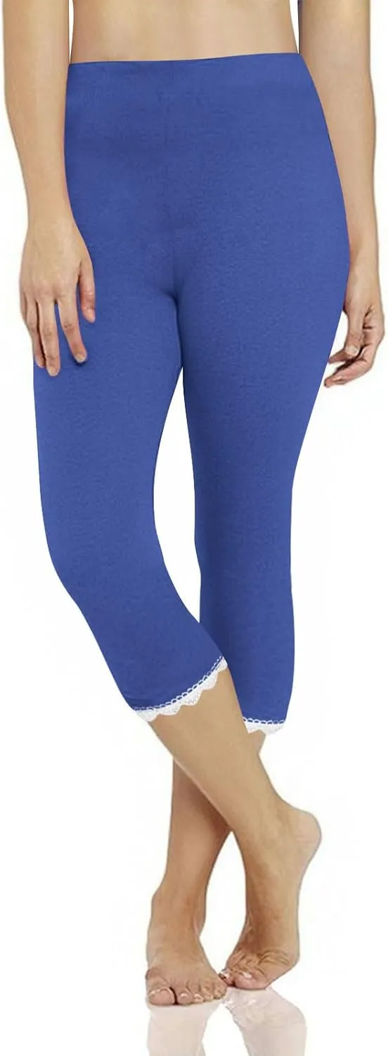 Women Capris Bottom Leggings Summer High Waist Slim Lace Hem Capris Pants Casual Fitting Athletic Gym Yoga Pants 2025