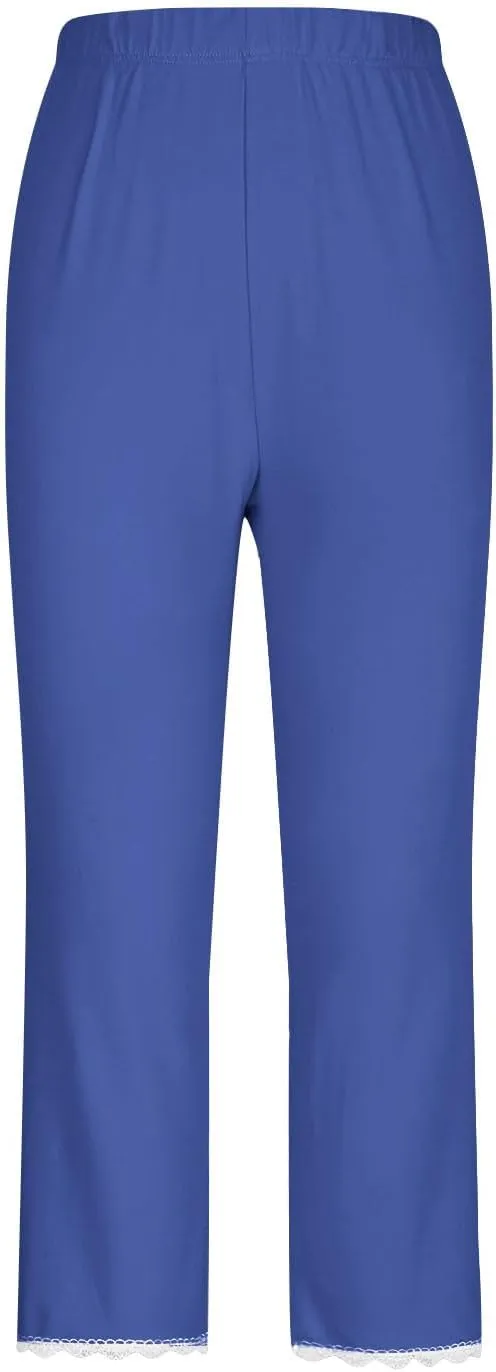 Women Capris Bottom Leggings Summer High Waist Slim Lace Hem Capris Pants Casual Fitting Athletic Gym Yoga Pants 2025