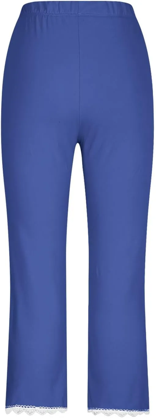 Women Capris Bottom Leggings Summer High Waist Slim Lace Hem Capris Pants Casual Fitting Athletic Gym Yoga Pants 2025