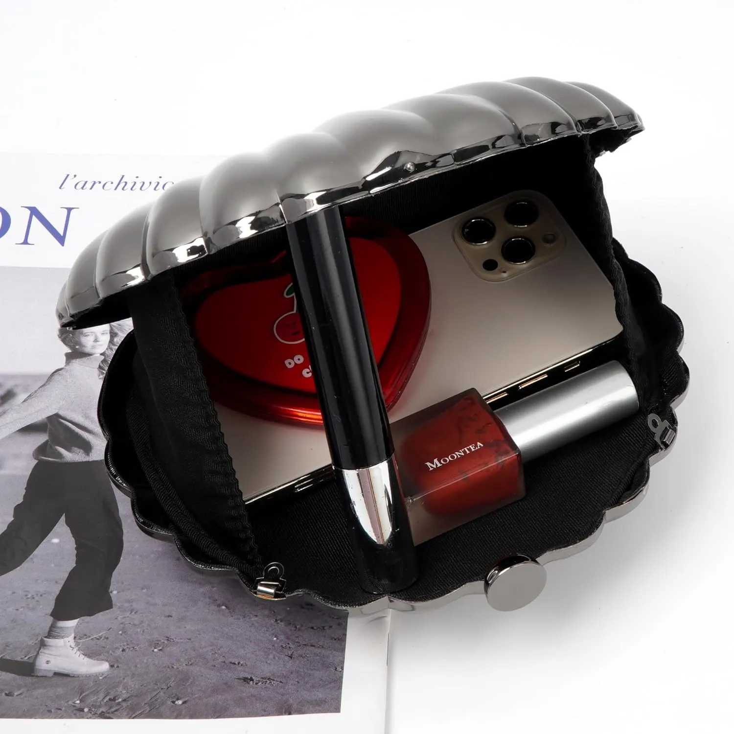 Women Evening Bag Acrylic Clutch Purse Shell Shape Shoulder Cross-body Bag Chain Box Bag
