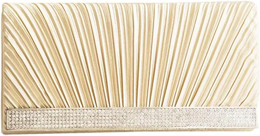 Women Luxury Rhinestone Evening Handbag Shoulder Bag Pleated Party Clutch Bag