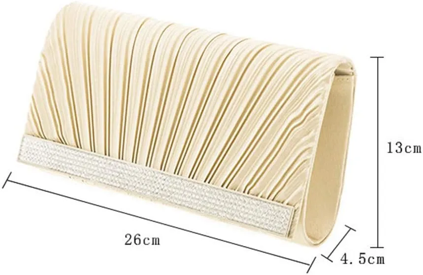 Women Luxury Rhinestone Evening Handbag Shoulder Bag Pleated Party Clutch Bag