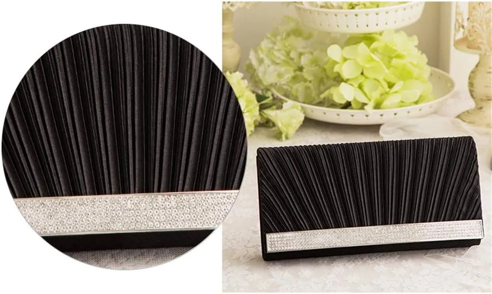Women Luxury Rhinestone Evening Handbag Shoulder Bag Pleated Party Clutch Bag