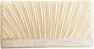 Women Luxury Rhinestone Evening Handbag Shoulder Bag Pleated Party Clutch Bag