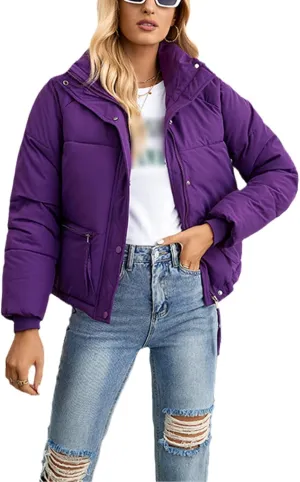 Women Short Winter Parkas Coat Korean Loose Standing Collar Cotton Padded Jacket Loose Zip Bread Coat Basic