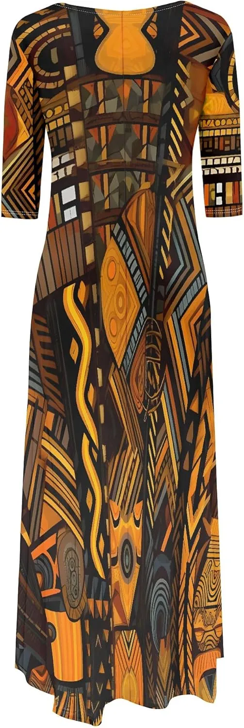 Women's 3/4 Sleeve Collarless Dress Women's Loose Plus Size Maxi Dress Sexy Off Shoulder Casual Home Nightdress