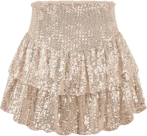 Women's A-Line High Elastic Waist Sequin Pleated Mini Midi Skirt