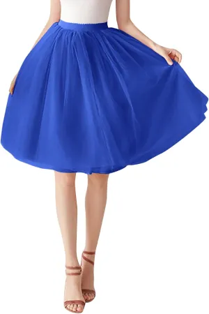 Women's A-Line High Waisted Midi Skirt Women's Tulle Skirt Short Gown Ballet Dance Dress Evening Hoop Skirt