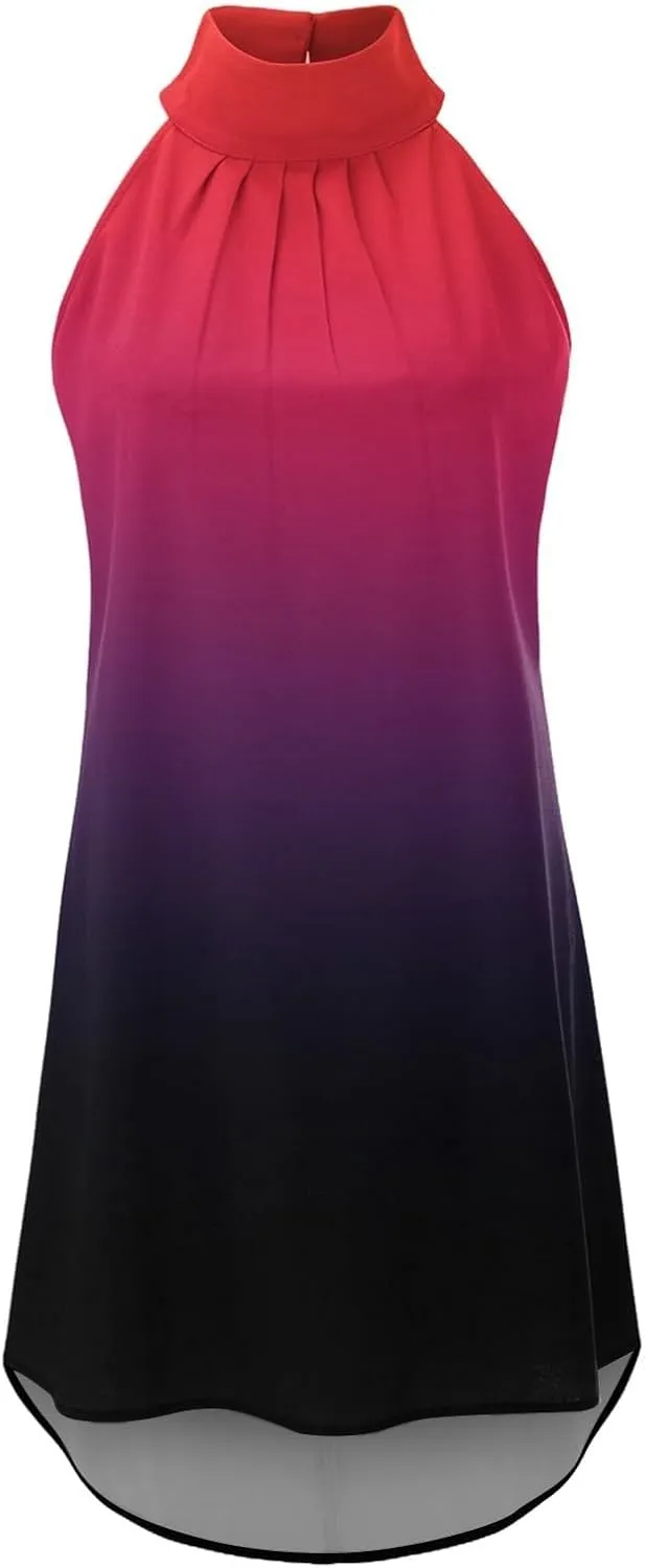 Women's Casual Tie Back Halter Neck Flared Hem Flowy Pleated Beach Sundress Sleeveless Summer A Dresses for Juniors