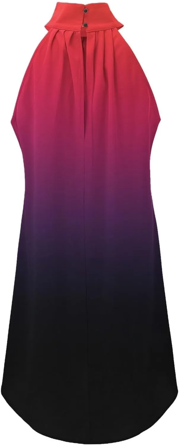 Women's Casual Tie Back Halter Neck Flared Hem Flowy Pleated Beach Sundress Sleeveless Summer A Dresses for Juniors