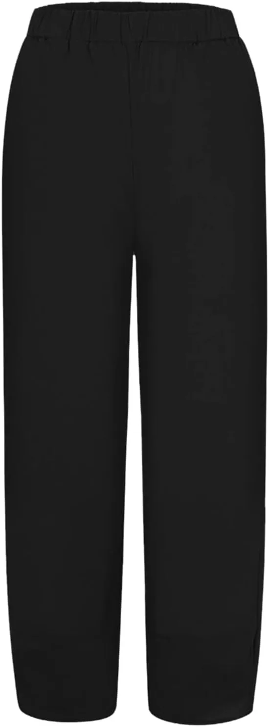 Women's Cotton Linen Summer Split Flowy Pant Trousers High Waist Straight Slim Fit Palazzo Lounge Pants Office