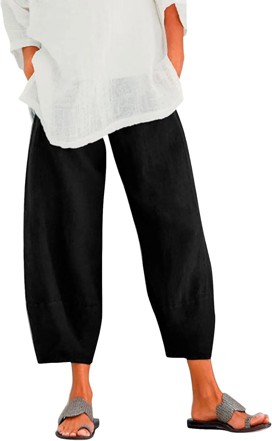 Women's Cotton Linen Summer Split Flowy Pant Trousers High Waist Straight Slim Fit Palazzo Lounge Pants Office
