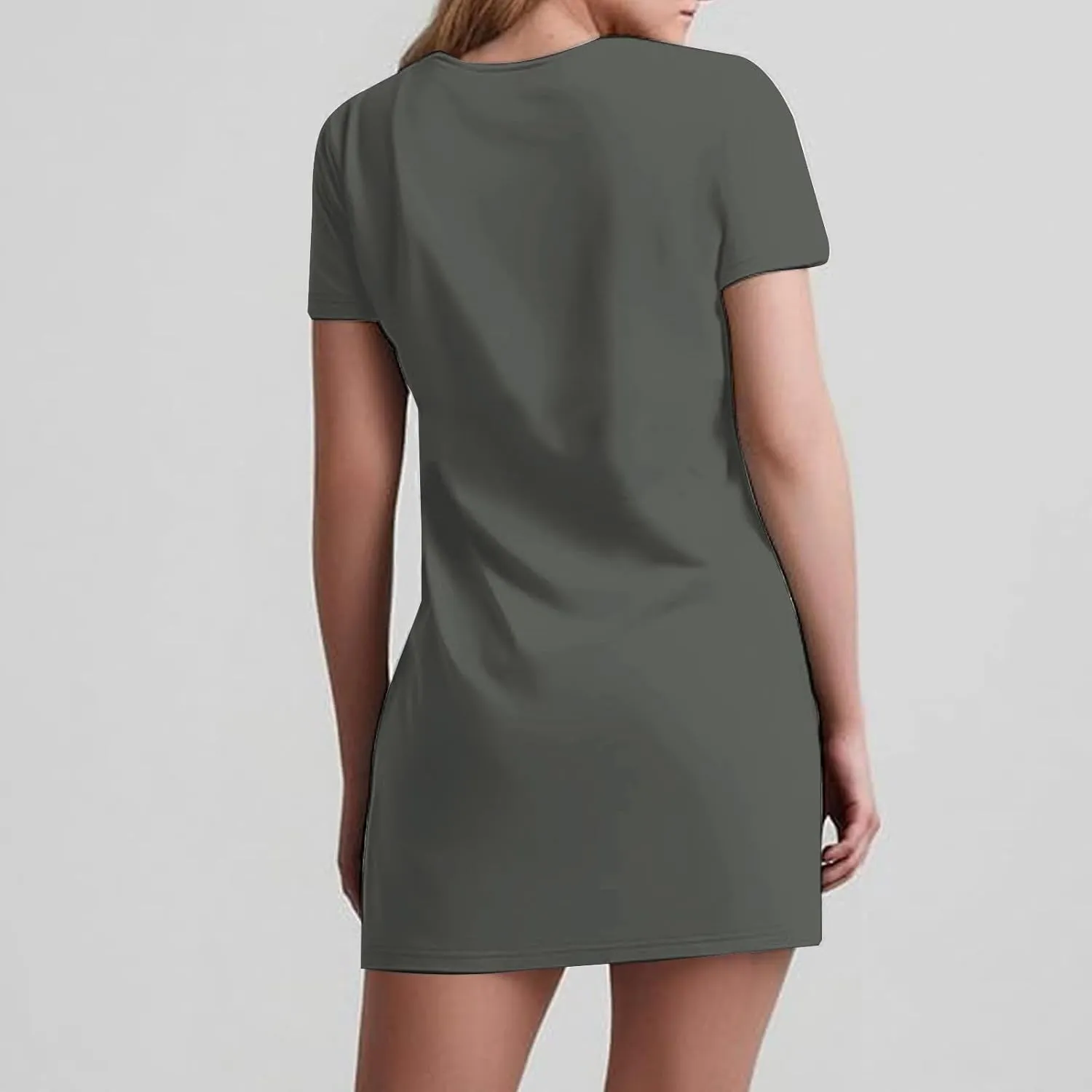 Womens Dress Loose Fit V Neck Casual Solid Color 2025 Summer Dresses Fashion Short Sleeve Mini Dress with Pockets