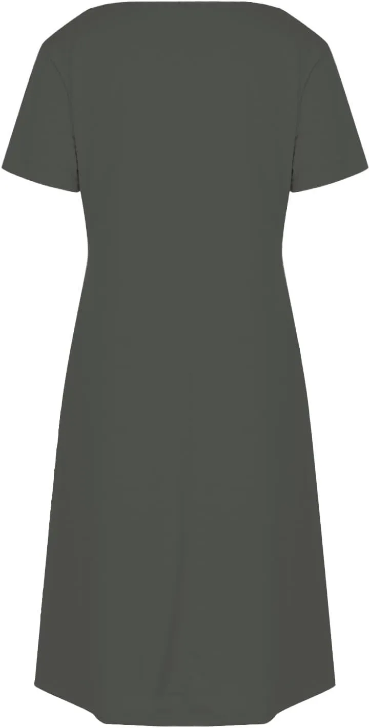 Womens Dress Loose Fit V Neck Casual Solid Color 2025 Summer Dresses Fashion Short Sleeve Mini Dress with Pockets
