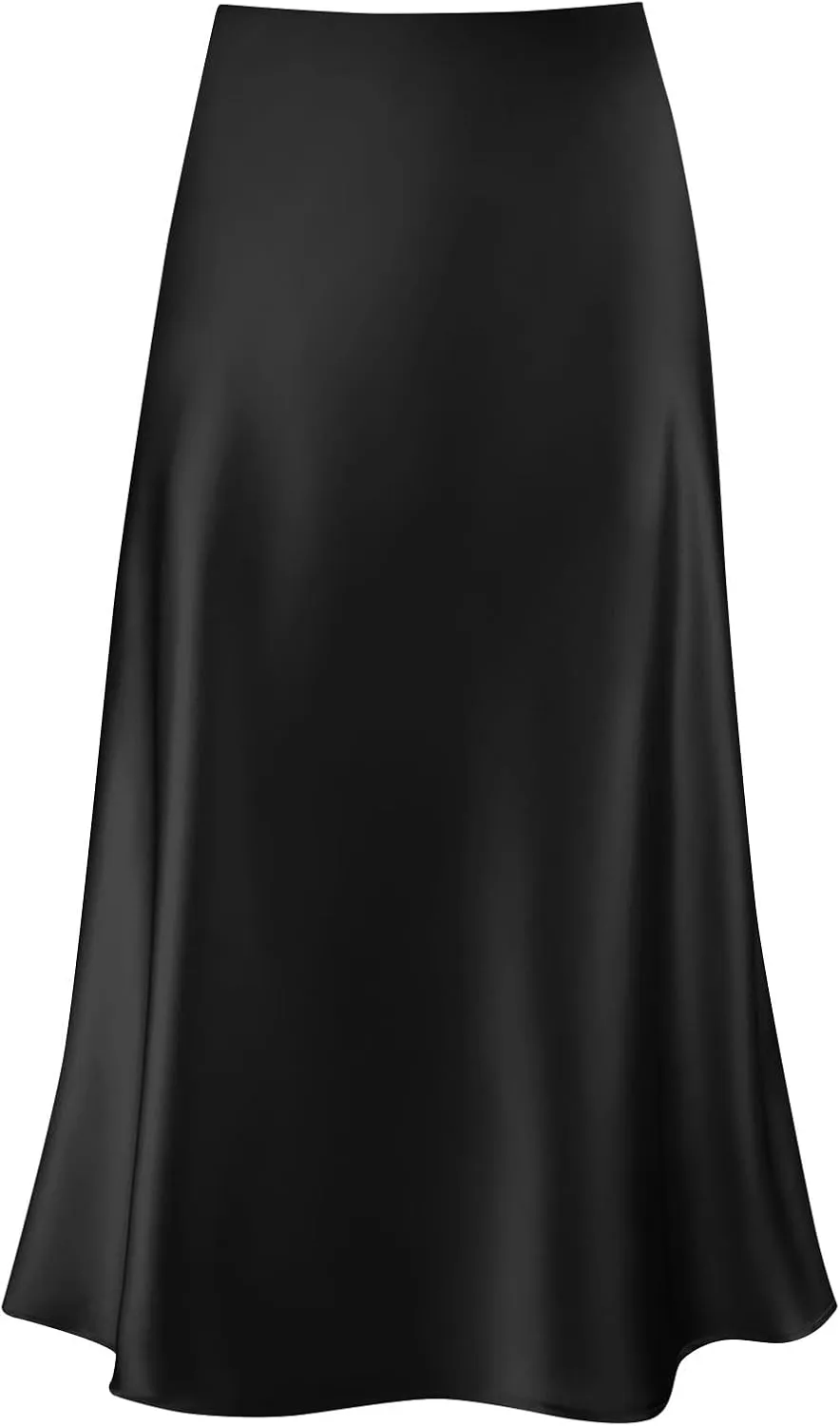 Womens Elegant Midi Skirt High Waisted Solid Satin Dress Work Skirts Party Wedding Flared A-Line Skirts