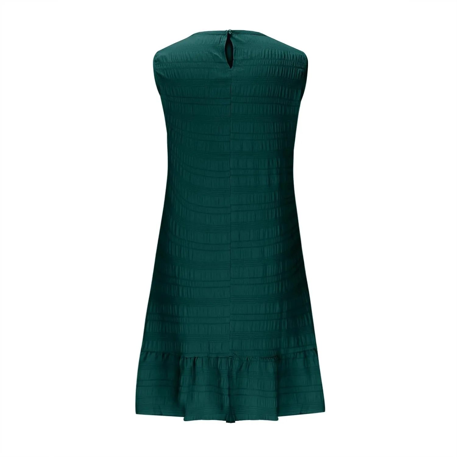 Women's Fashion Textured Tank Dress Summer Sleeveless Keyhole Back Mini Sundress Crewneck Ruffle Boho Swing Dresses