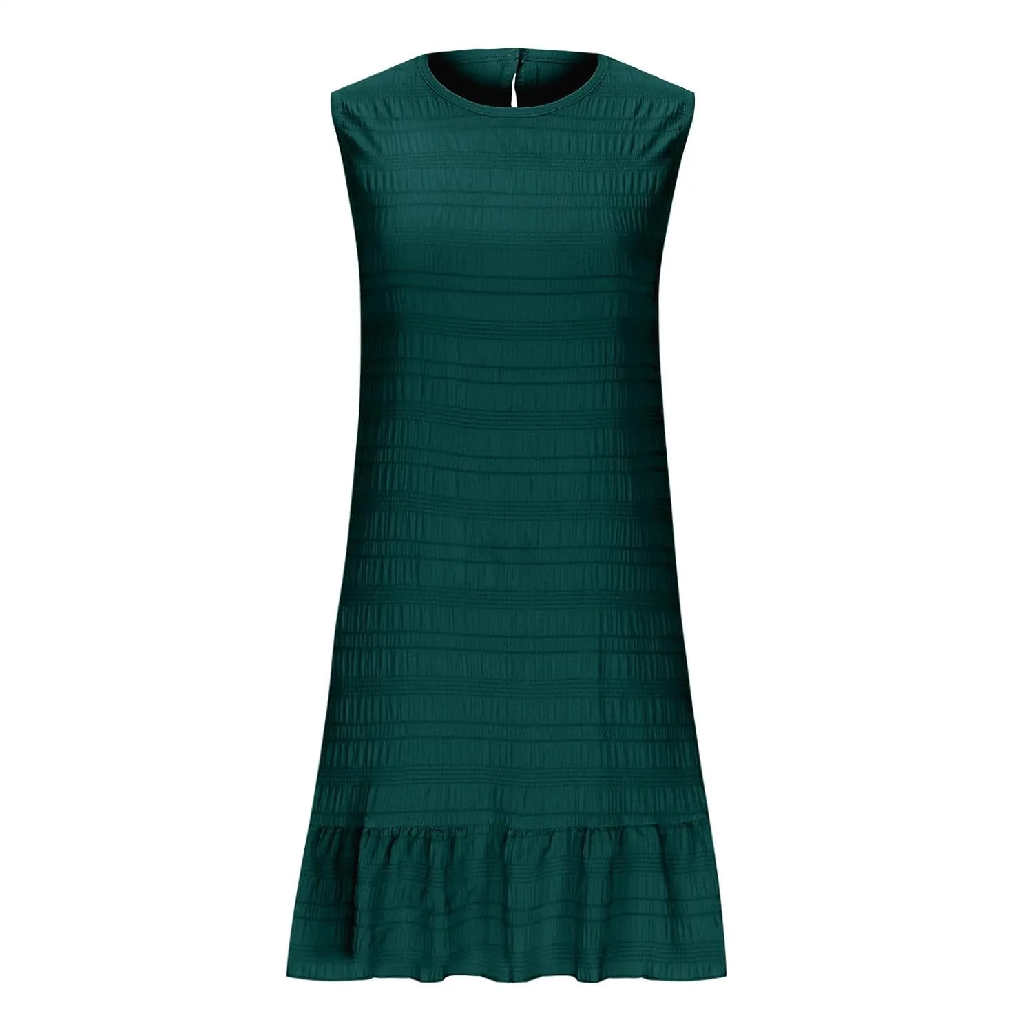 Women's Fashion Textured Tank Dress Summer Sleeveless Keyhole Back Mini Sundress Crewneck Ruffle Boho Swing Dresses