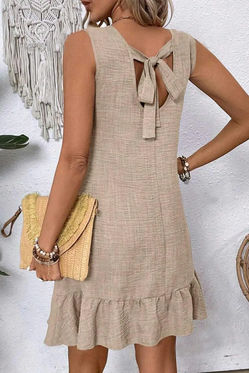Womens Floral Dresses Sundress Ashleigh Blue Knot Scoop Back Ruffle Hem Sleeveless Mini Dress