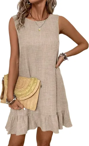 Womens Floral Dresses Sundress Ashleigh Blue Knot Scoop Back Ruffle Hem Sleeveless Mini Dress