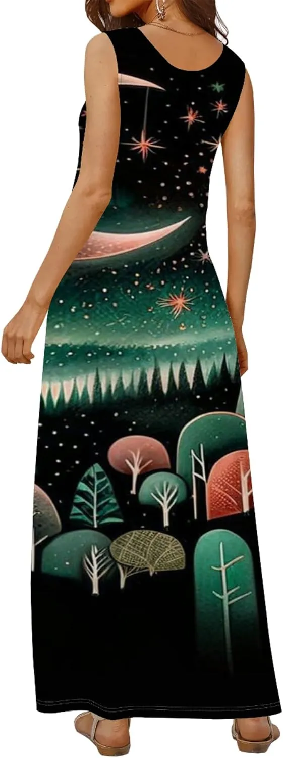 Women's Maxi Dresses Summer Spaghetti Strap Dress with Pockets Loose Flowing Maxi Skirt for Curvy Women