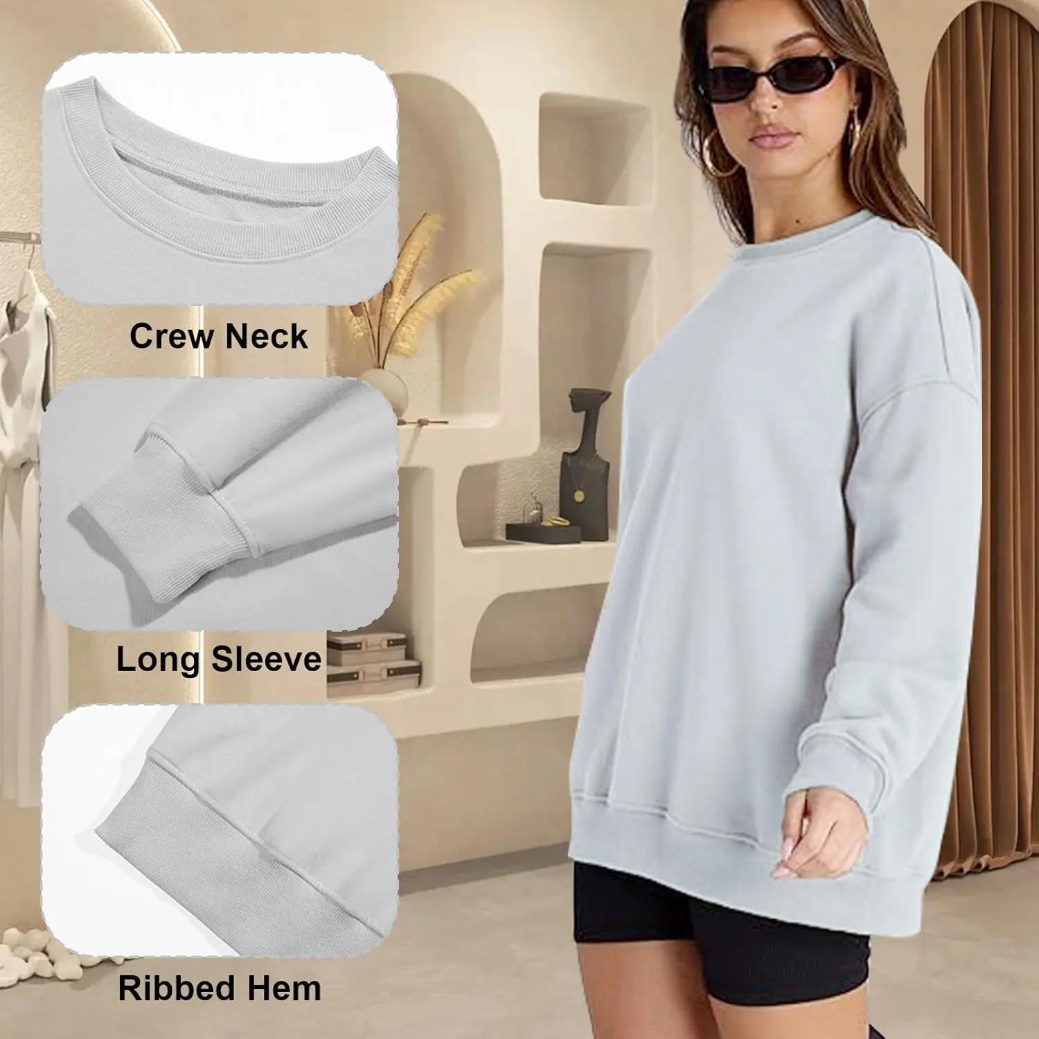 Womens Oversized Sweatshirts, Long Sleeve Crew Neck Hoodies Pullover Sweater, Loose Casual Fall Fashion Sweatshirt