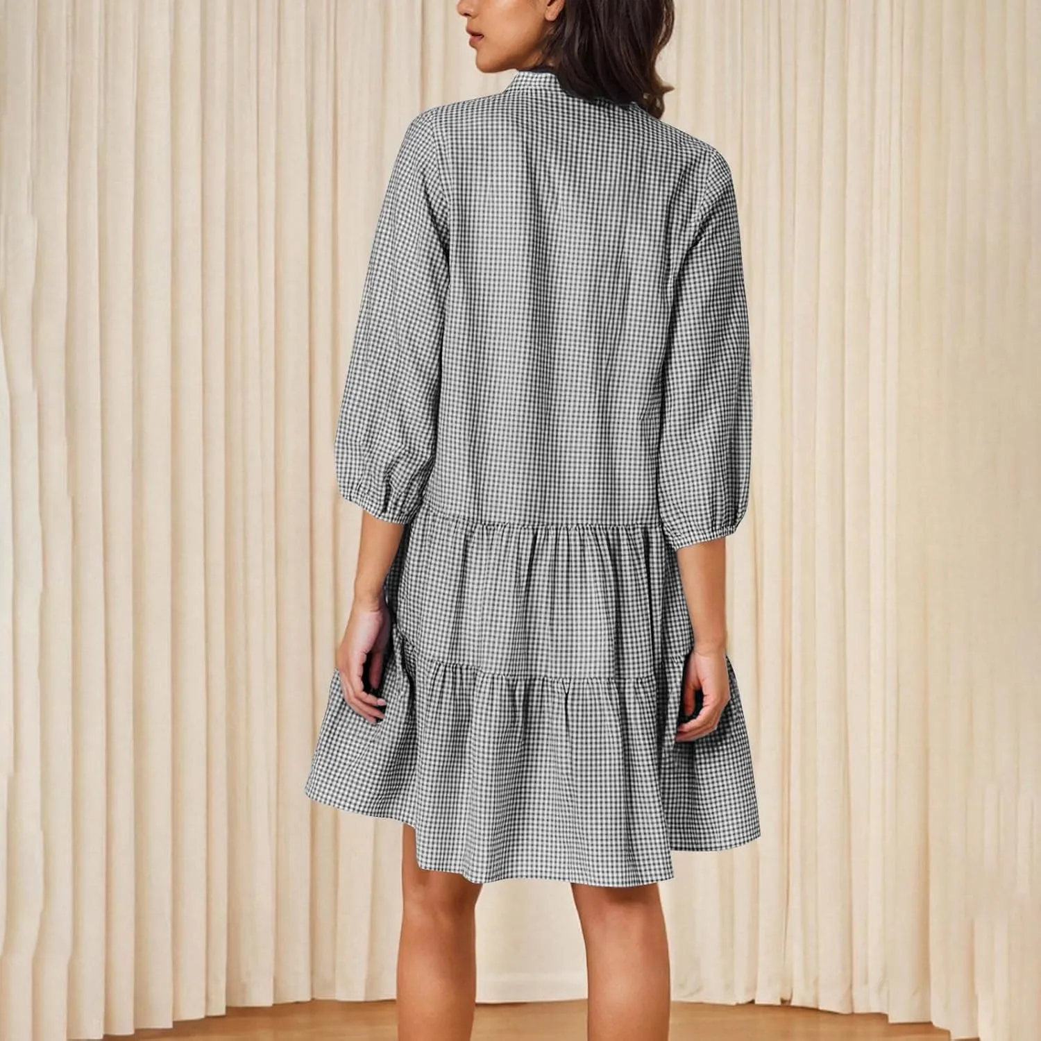 Women's Plaid Button Down Summer Dresses Trendy 2025 Sleeveless V Neck Mini Dress Casual Loose Babydoll Swing Dress