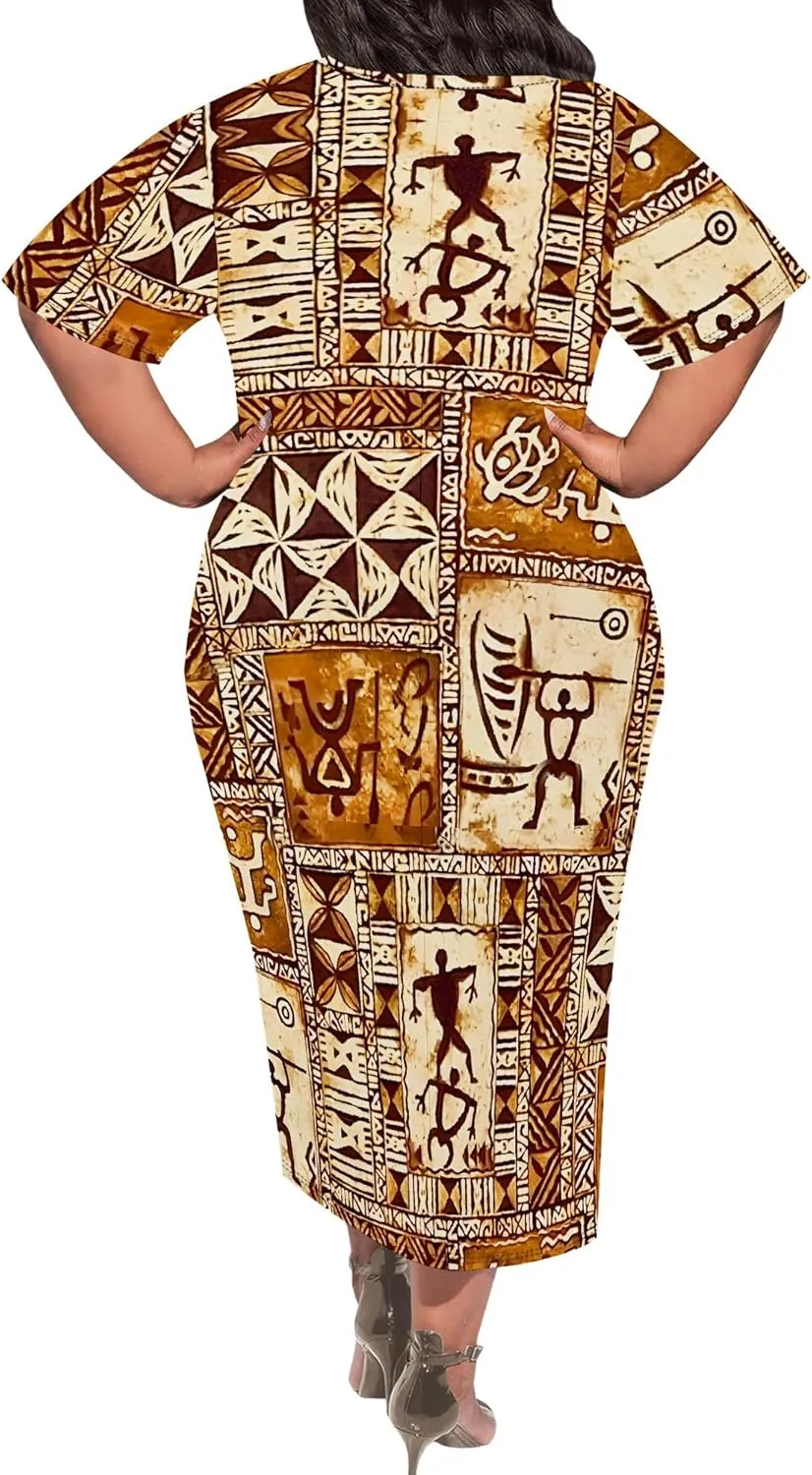 Women's Plus Size Midi Dress African Art Ethnic Style Dress Summer Loose Short Sleeve Round Neck T-Shirt Maxi Dress